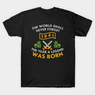 1941 The Year A Legend Was Born Dragons and Swords Design (Light) T-Shirt